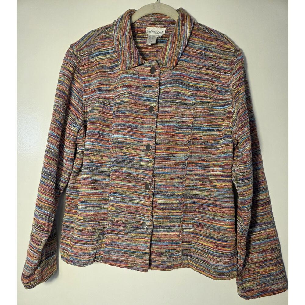 Coldwater Creek Multicolor Striped Textured Slub Mid Jacket Size L USA Made